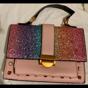 Beautiful Pink and Iridescent Rainbow Embellished Handbag.